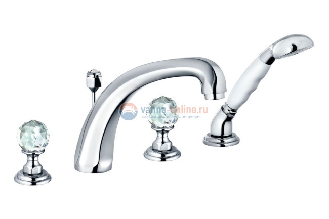 Смеситель Kludi Adlon 5152405G5 для ванны и душа, на 4 отверстия, ручки хрусталь, цвет хром