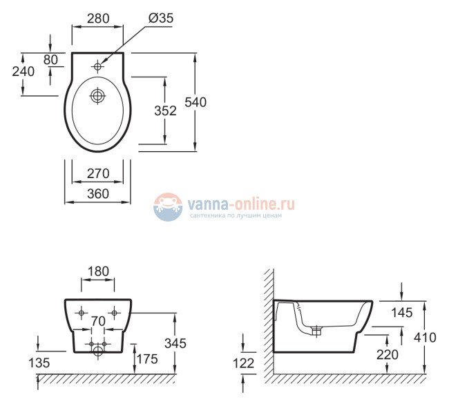 Биде Jacob Delafon Ove E1586-00 подвесное Биде Jacob Delafon Ove E1586-00 подвесное
