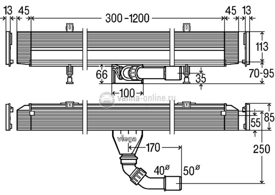 Душевой лоток Viega Advantix Vario 736736, пристенный, подрезной Душевой лоток Viega Advantix Vario 736736, пристенный, подрезной
