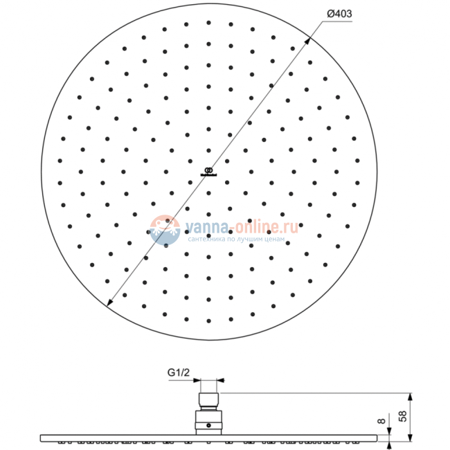 Круглый верхний душ 400 мм Ideal Standard IDEALRAIN A5804A5