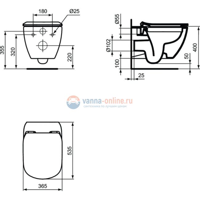 Пневматический промо-набор 4 в 1 Ideal Standard с унитазом T355101 TESI Rimless, с сиденьем и крышкой T352701, с инсталляцией PROSYS 120 P и пневматической панелью смыва OLEAS™ P1