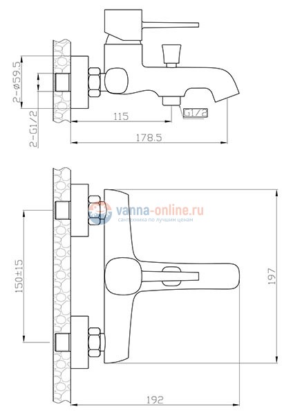 Смеситель Orange Karl M05-100b для ванны и душа, черный Смеситель Orange Karl M05-100b для ванны и душа, черный