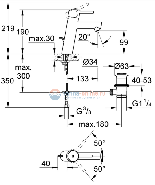 Смеситель Grohe Concetto 23450001 для раковины, с донным клапаном