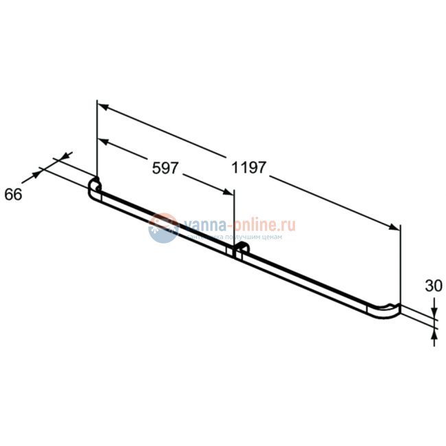 Комплект ручек 597x66x30 мм для тумбы и декоративного модуля для раковины Ideal Standard TONIC II R4361WG Комплект ручек 597x66x30 мм для тумбы и декоративного модуля для раковины Ideal Standard TONIC II R4361WG