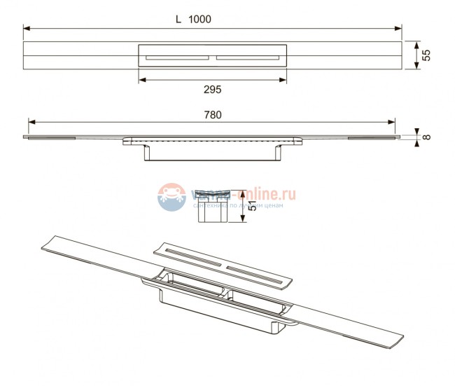 Профиль для душа TECE Drainprofile 671000 100 см, нержавеющая сталь сатин