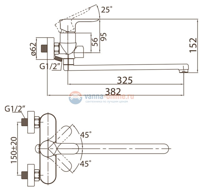 Смеситель BelBagno Reno (Рено) REN-VDLM-CRM для ванны и душа c длинным изливом