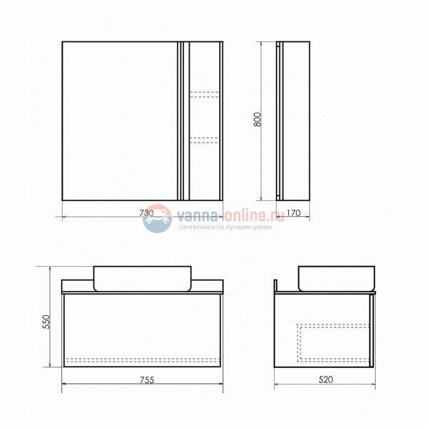 Тумба с раковиной Comfortу Эдинбург-70 бетон светлый с черной столешницей, с раковиной T-Y9378