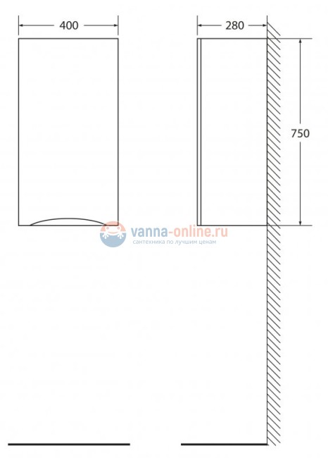 Шкаф подвесной BelBagno FLY-MARINO-750-1A-SC-RG-P-L, 40 х 30 х 75 см, Rovere Grigio/светлое дерево, левосторонний