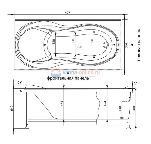 Ванна акриловая Aquanet Grenada 00203968 170 x 80 см