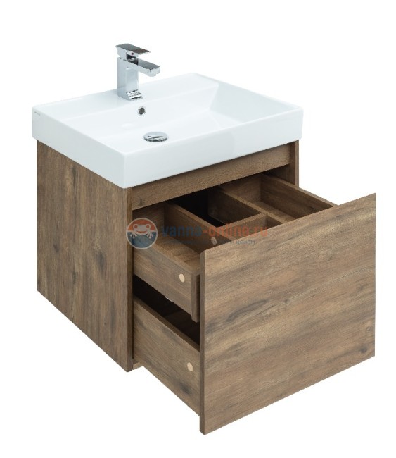 Тумба с раковиной Aquanet Nova Lite 60, 1 + 1 ящик в ящике, дуб рустикальный