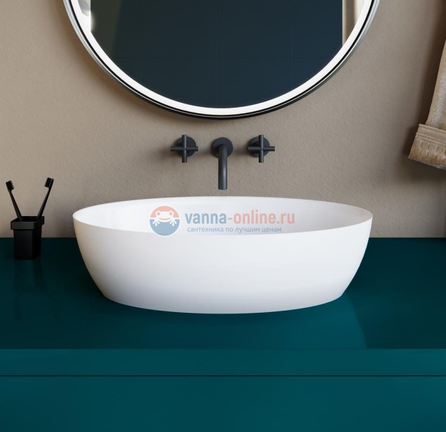 Раковина накладная Salini Alda 01, 58 x 35 x 15 см, из материала Solix, белая матовая 110621M