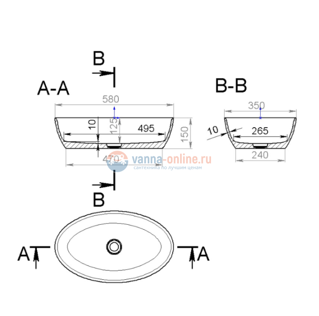 Раковина накладная Salini Alda 01, 58 x 35 x 15 см, из материала Solix, белая матовая 110621M