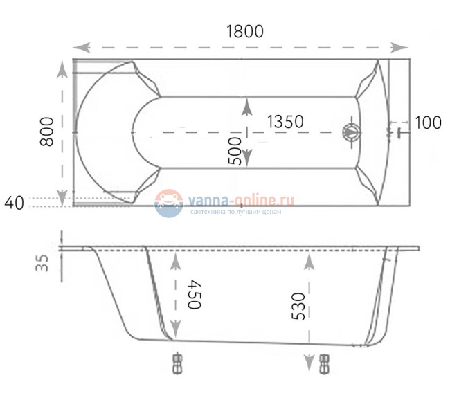 Ванна из литьевого мрамора Marmo Bagno Глория, 180 х 80 см