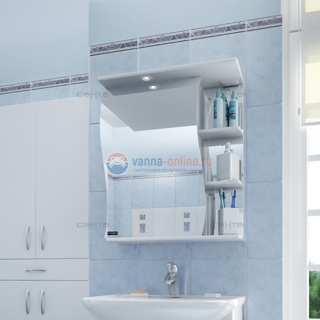 Зеркальный шкаф СаНта Волна 55 с подсветкой, левый/правый Зеркальный шкаф СаНта Волна 55 с подсветкой, левый/правый