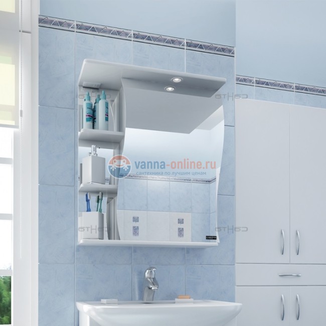 Зеркальный шкаф СаНта Волна 55 с подсветкой, левый/правый Зеркальный шкаф СаНта Волна 55 с подсветкой, левый/правый