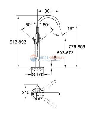 Смеситель напольный Grohe Atrio С 32653002 для ванны/душа Смеситель напольный Grohe Atrio С 32653002 для ванны/душа