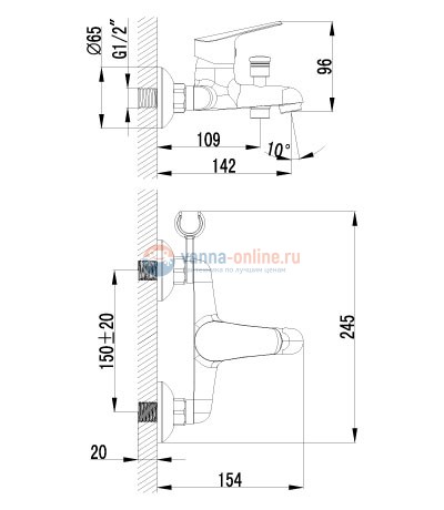 Смеситель Lemark Partner LM6552C для ванны и душа с монолитным изливом Смеситель Lemark Partner LM6552C для ванны и душа с монолитным изливом