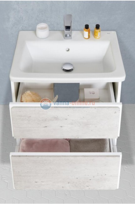 Тумба под раковину Roca Ronda 70 см ZRU9303003 подвесной, цвет бетон, белый глянцевый
