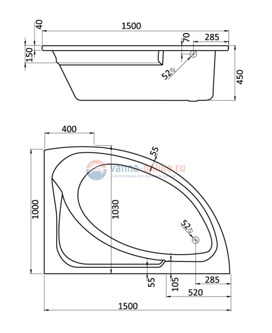 Акриловая ванна Santek Гоа 150-100 1.WH11.2.032/3 с монтажным комплектом 1WH112428