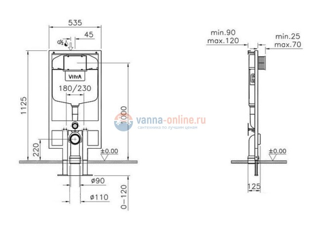Инсталляция Vitra с унитазом Vitra Zentrum 9012B003-7206, сиденье микролифт, комплект