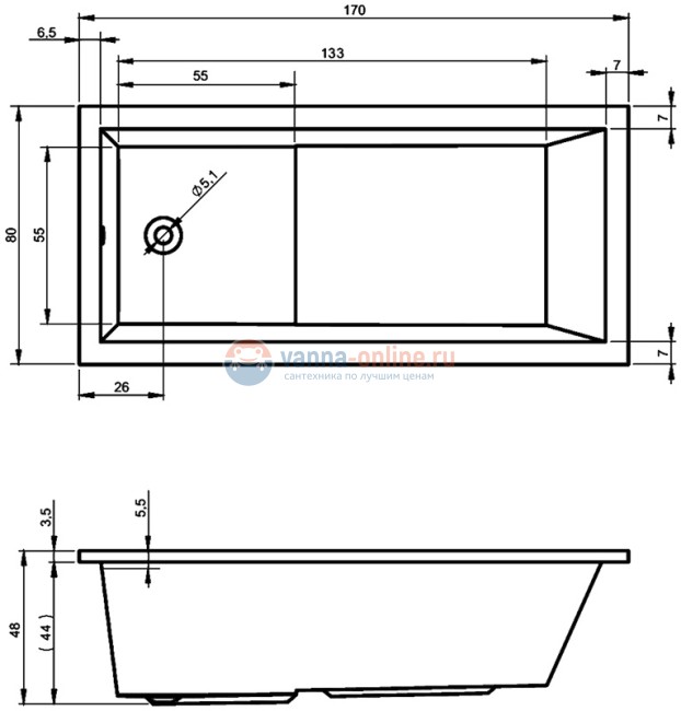 Акриловая ванна Riho Lusso Plus 170x80 см