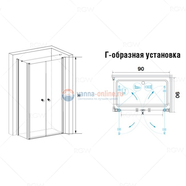 Душевой уголок RGW PA-37, 04083799-11, 90 х 90 см, стекло прозрачное,  хром