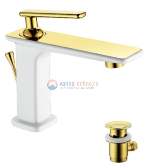 Смеситель для раковины Lemark Mista LM6406WG монолитный, белый/золото