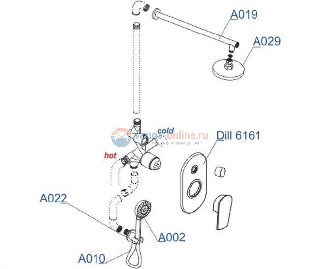 Душевая система WasserKRAFT A16629, скрытый монтаж, хром Душевая система WasserKRAFT A16629, скрытый монтаж, хром