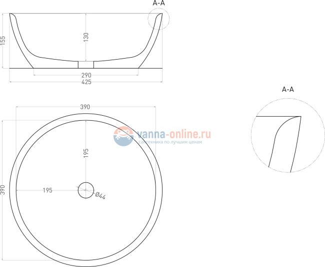 Раковина накладная Salini Alda 02, 42,5 x 42,5 x 15,5 см, из материала Solix, белая матовая 1102210M