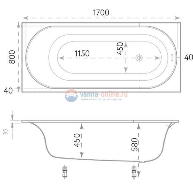 Ванна из литьевого мрамора Marmo Bagno Патриция, 170 х 80 см