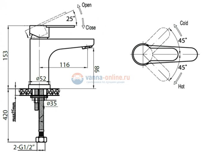 Смеситель Cezares Laconico LACONICO-C-LS-BLC для раковины, белый Смеситель Cezares Laconico LACONICO-C-LS-BLC для раковины, белый