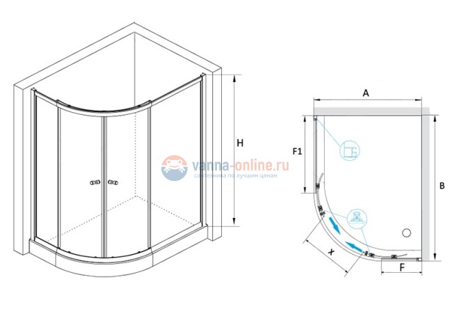 Душевой уголок RGW CL-61, 04096192-51, 90x120x185 см, дверь раздвижная, стекло шиншилла, хром