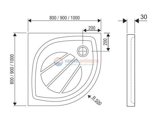 Поддон Ravak Galaxy Elipso Pro-100, 100 x 100 x 3 см, R 500, из искусственного камня