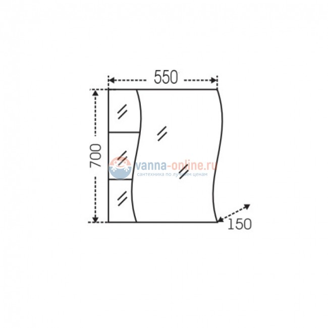 Зеркальный шкаф СаНта Волна 55, левый/правый 101009/101010 Зеркальный шкаф СаНта Волна 55, левый/правый 101009/101010