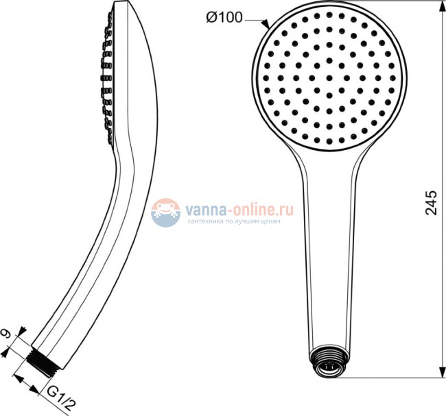 Легкоочищаемая 1-функциональная душевая лейка, ?100мм  Ideal Standard B9402XG