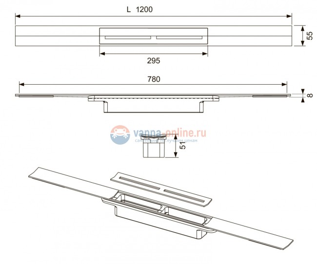 Профиль для душа TECE Drainprofile 671200 120 см, нержавеющая сталь сатин