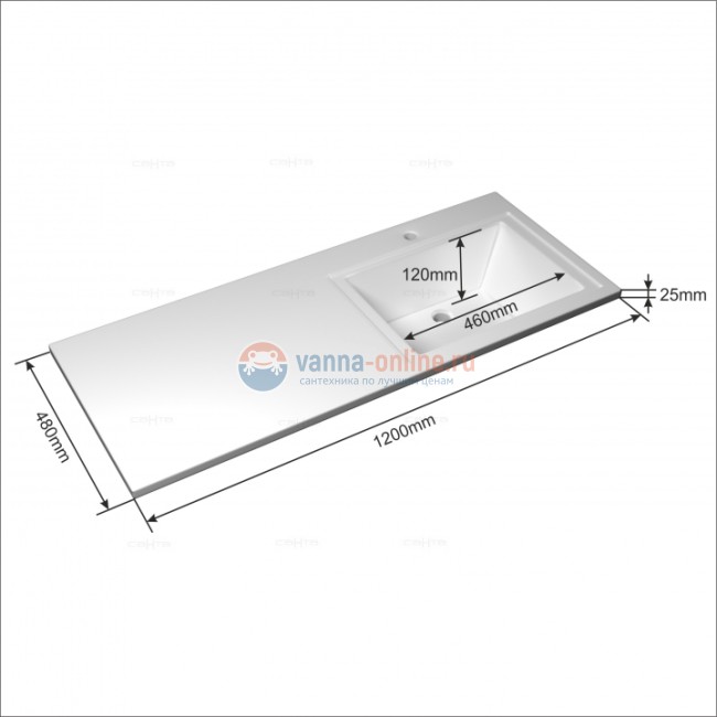 Раковина Санта Лидер 120,2x48,2 см над стиральной машиной, без кронштейнов, левая/правая
