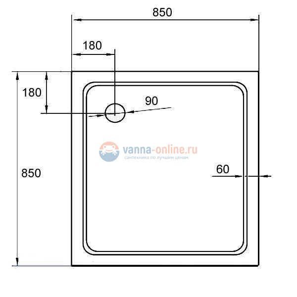 Поддон акриловый Cezares 85 x 85 x 15 см, TRAY-A-A-85-15-W Поддон акриловый Cezares 85 x 85 x 15 см, TRAY-A-A-85-15-W