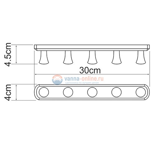 Крючок настенный WasserKRAFT 1075, 5 крючков Крючок настенный WasserKRAFT 1075, 5 крючков