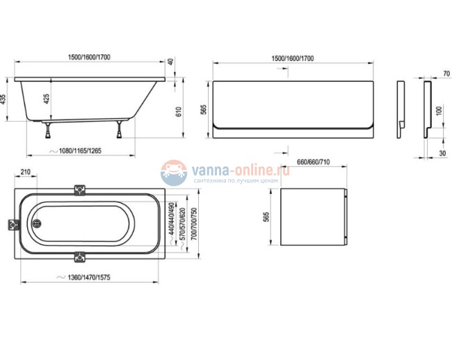 Акриловая ванна Ravak Chrome, 150х70 см, белая, C721000000