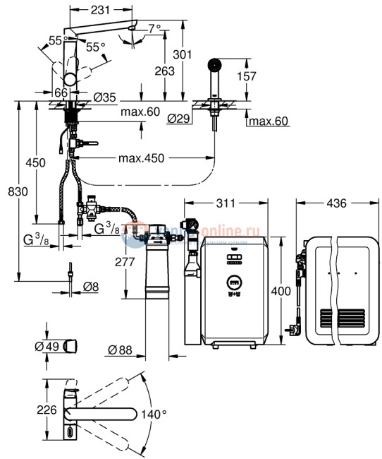 Смеситель Grohe Blue  K7 31355001 для кухни с фильтром для воды
