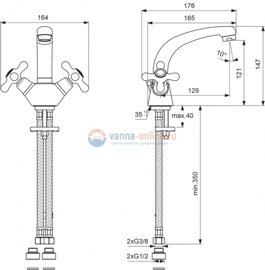 Комплект смесителей Vidima Retro BA428AA Сет 2 в 1 для раковины и для ванны