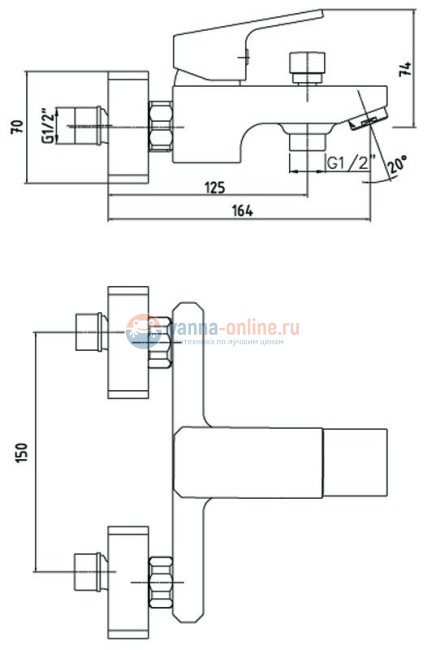 Смеситель E.C.A Tiera 102102469EX для ванны