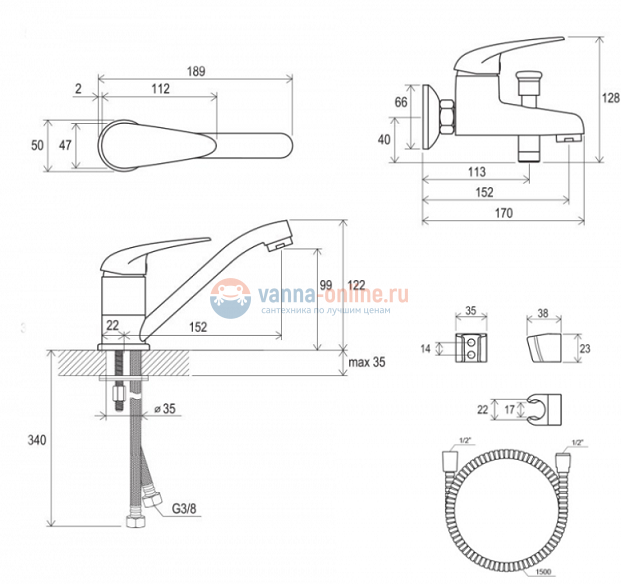 Комплект смесителей Ravak SET SUZAN V 70508018 Комплект смесителей Ravak SET SUZAN V 70508018