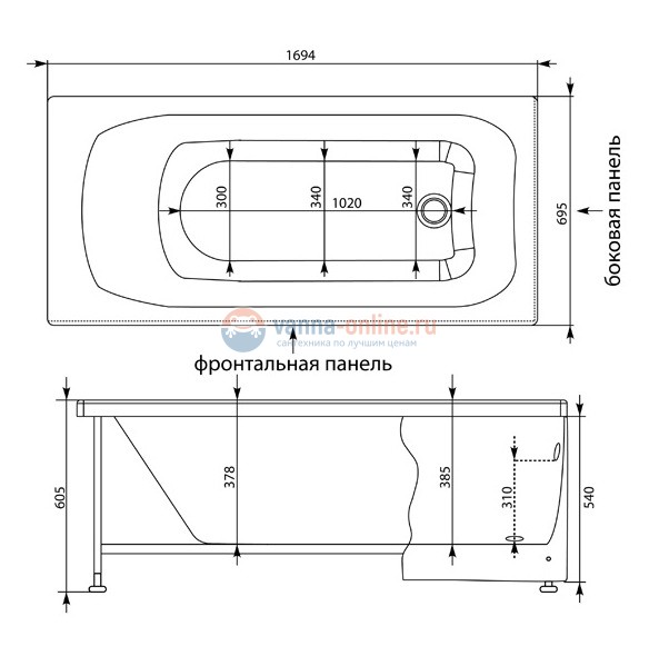 Ванна акриловая Aquanet Roma 00204028 170x70 см