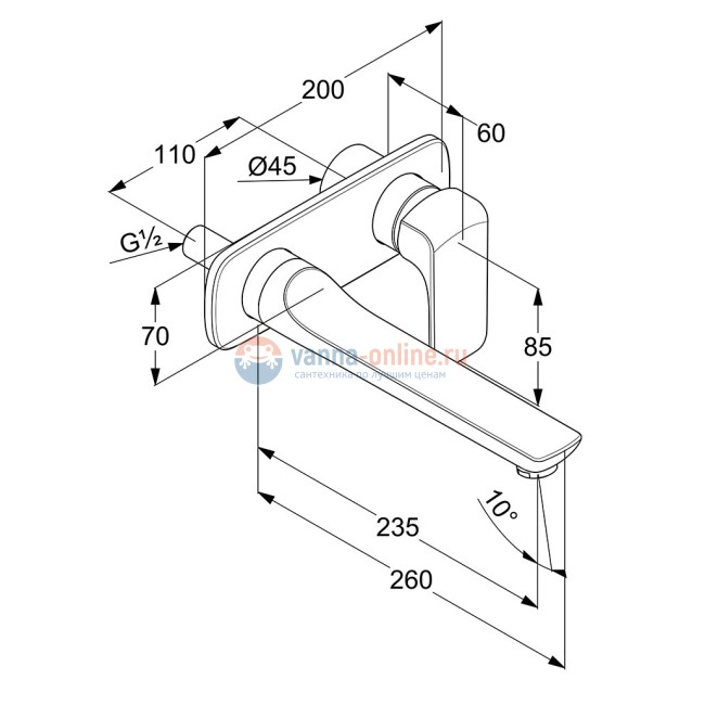 Смеситель Kludi Ameo 412450575 для раковины, настенный, длина излива 23.5 см