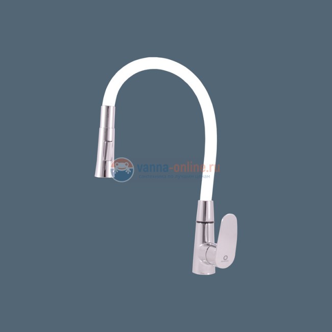 Смеситель для кухонной мойки Rav-Slezak Amur AM719.5/12B, с гибким изливом и душем, хром/белый