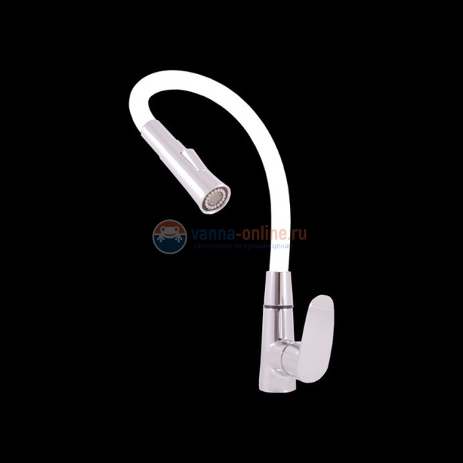 Смеситель для кухонной мойки Rav-Slezak Amur AM719.5/12B, с гибким изливом и душем, хром/белый