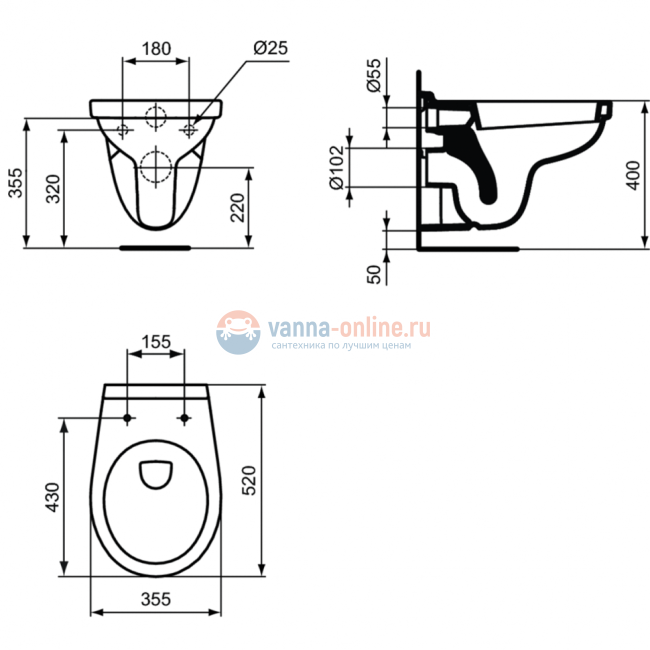 Подвесной унитаз Ideal Standard Ecco-Eurovit без сиденья, белый, E876901
