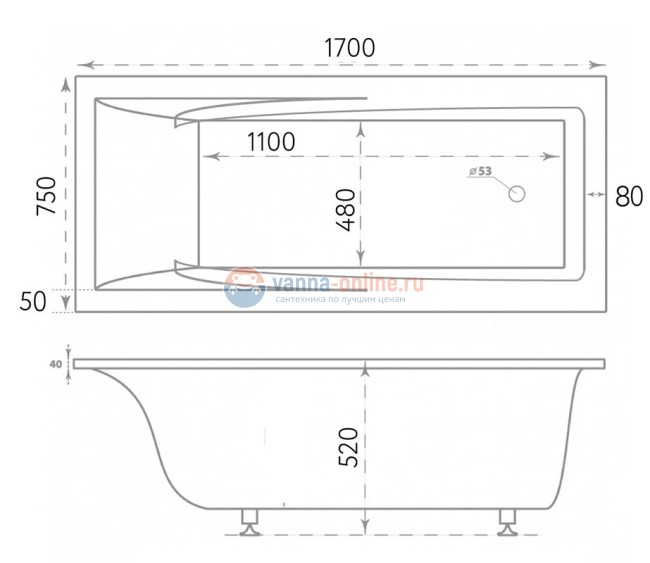 Ванна из литьевого мрамора Marmo Bagno София 170 х 75 см
